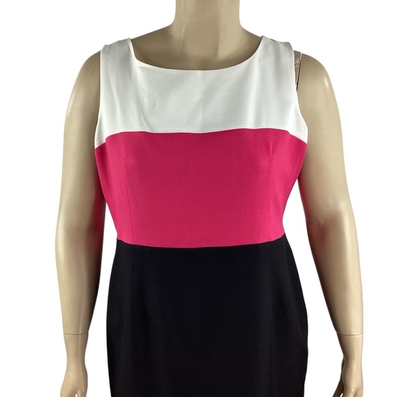 Kasper Colorblock Sheath Dress White Pink Black Sleeveless Size 16 - Picture 2 of 7